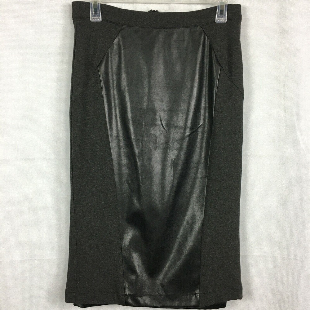 Single Skirt Womens Sz 6 Charcoal Gray Stretch Knit Vegan Leather‎ Pencil